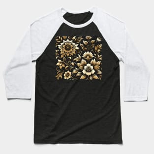 Gold Floral Illustration Baseball T-Shirt